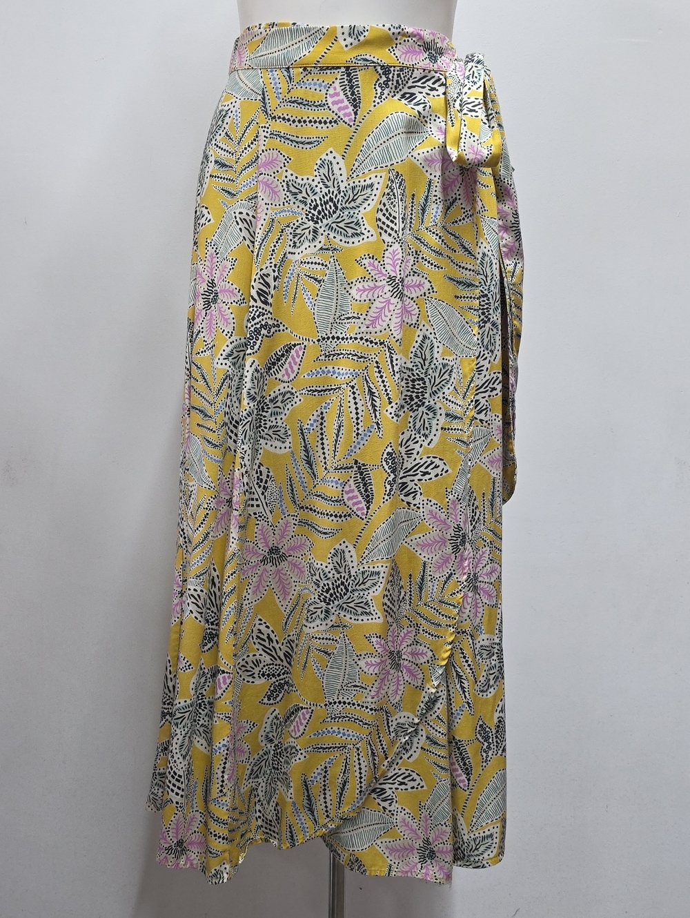 Marine Layer Anna Wrap Maxi Skirt Yellow Botanical Floral Print Women's Medium